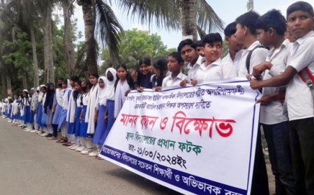 বিদ্যালয়ের প্রধান শিক্ষকের অপসারণ দাবিতে মানববন্ধন