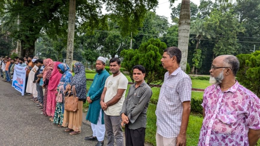 বাকৃবিতে মুক্তিযোদ্ধার সন্তানদের মানববন্ধন ও বিক্ষোভ