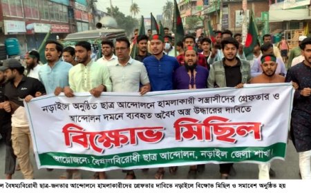 ছাত্র-জনতার আন্দোলনে হামলাকারীদের গ্রেফতারের দাবিতে বিক্ষোভ